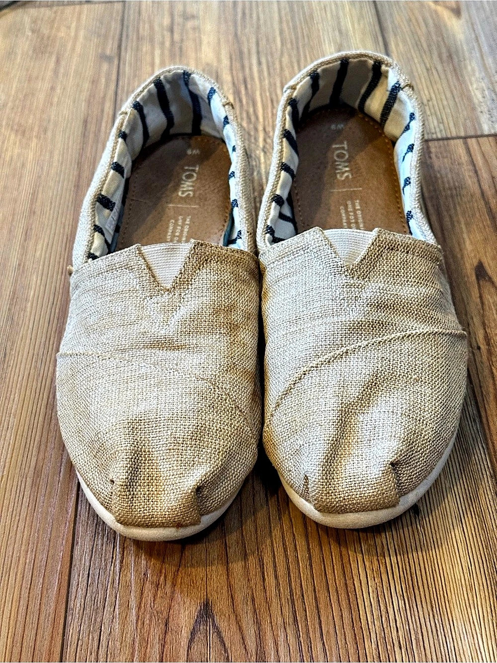 TOMS Classic Canvas Alpargata Flats Beige & White US 9